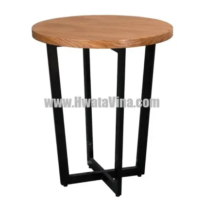 Bàn Tròn Chân Sắt Mặt Gỗ Veneer Sồi