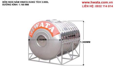 Bồn nước inox hwata 3000 lít ngang 