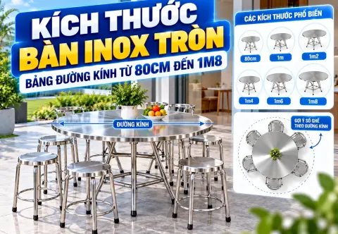 Kích Thước Bàn Inox Tròn: Bảng Đường Kính Từ 80cm Đến 1m8