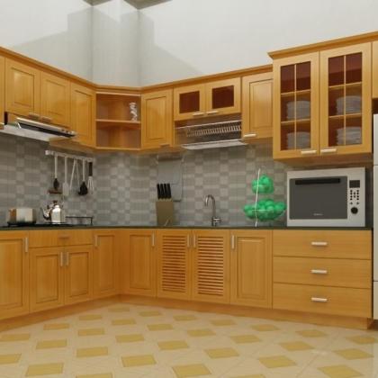 Kệ bếp cửa gỗ sồi HWGS 04