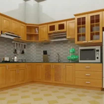 Kệ bếp cửa gỗ sồi HWGS 04