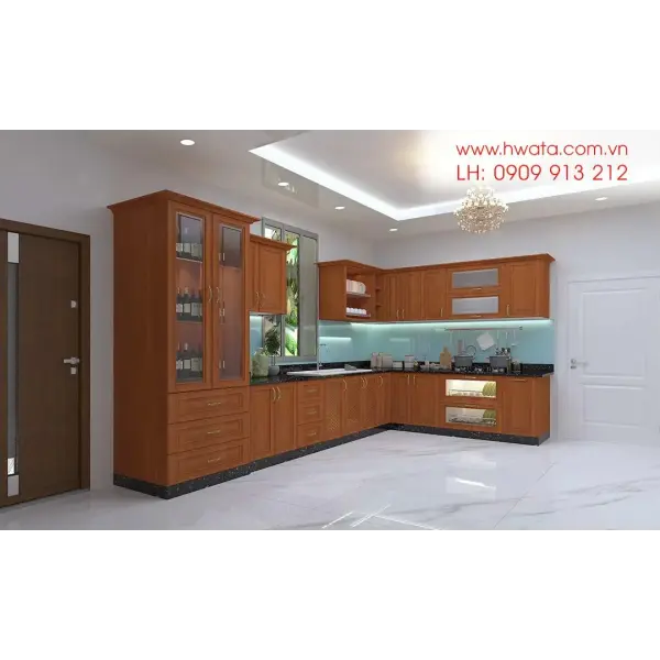 Kệ bếp inox 304 Hwata, cửa gỗ xoan đào HWXD 04