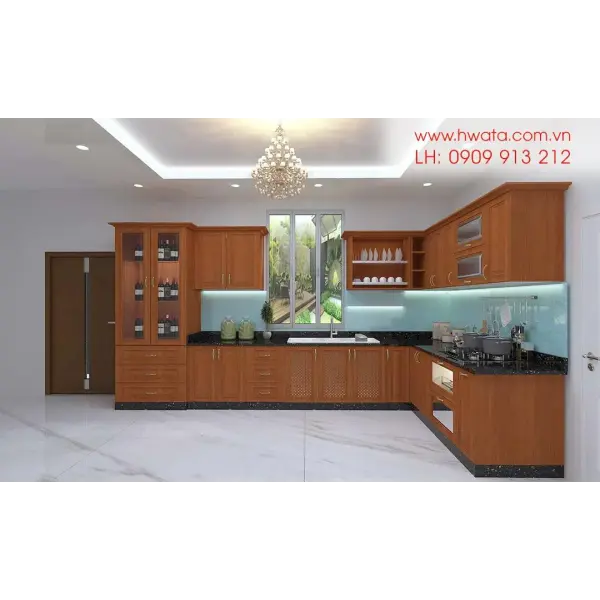 Kệ bếp inox 304 Hwata, cửa gỗ xoan đào HWXD 01