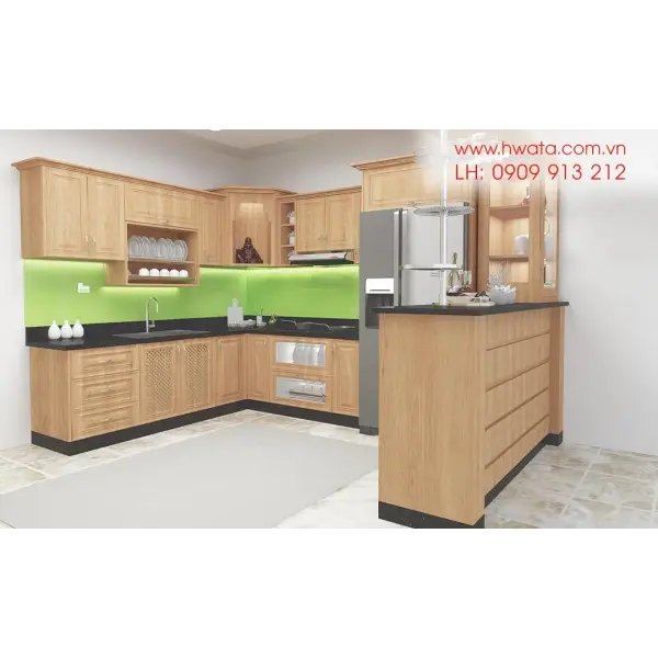Kệ bếp inox 304 Hwata, cửa gỗ sồi HWGS 01