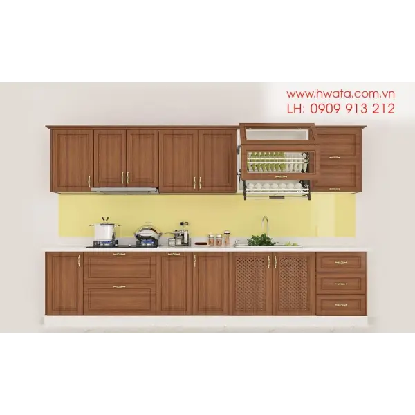 Kệ bếp inox 304 Hwata, cửa gỗ xoan đào HWXD 06