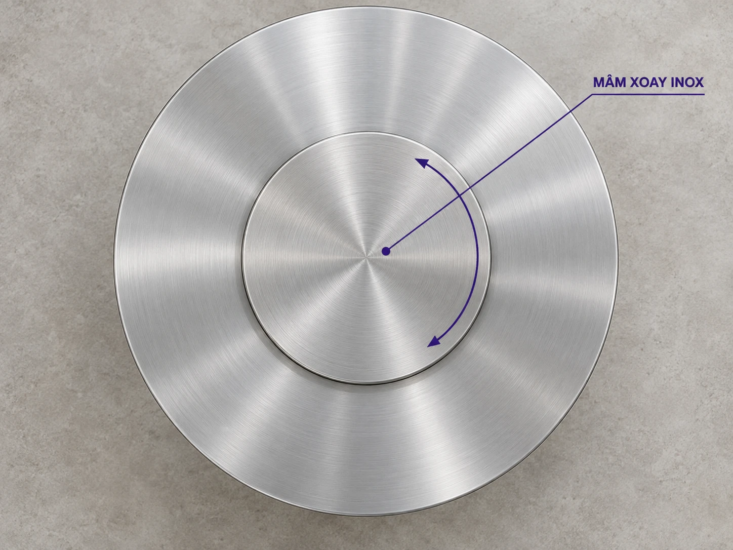Mâm xoay 360 độ trên bàn ăn tròn Mâm xoay bàn ăn inox nhìn từ trên xuống