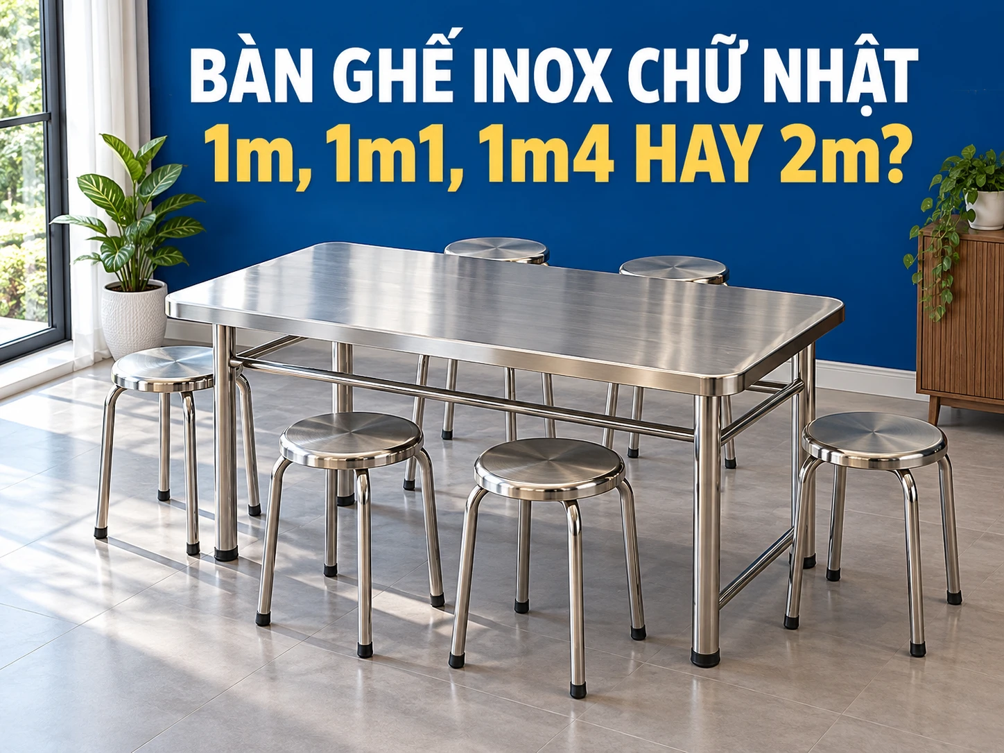 Bộ bàn ghế inox chữ nhật cho gia đình quán ăn và nhà hàng