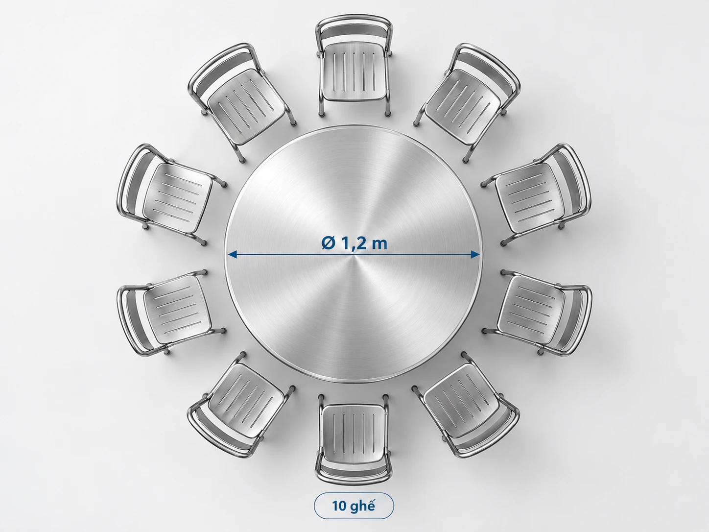 Bố trí 10 ghế quanh bàn BT12 1,2m Sơ đồ 10 ghế quanh bàn inox tròn 1m2 BT12