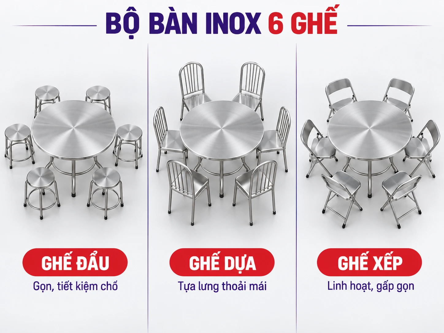 Tính mặt ghế, chân ghế và vùng người ngồi quanh bàn Bố trí ghế inox tròn quanh bàn inox tròn