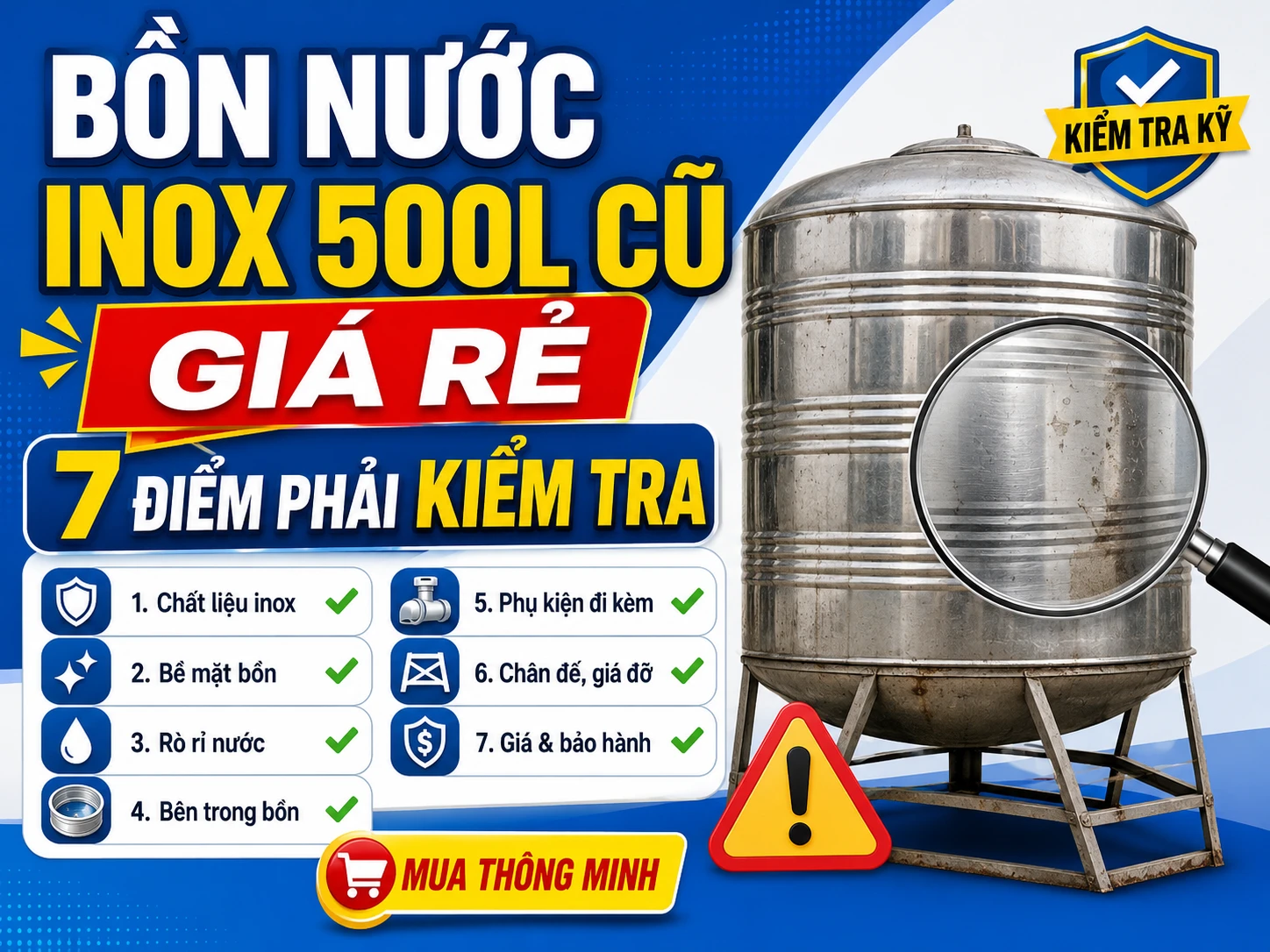 Bồn nước inox 500L cũ giá rẻ cần kiểm tra trước khi mua