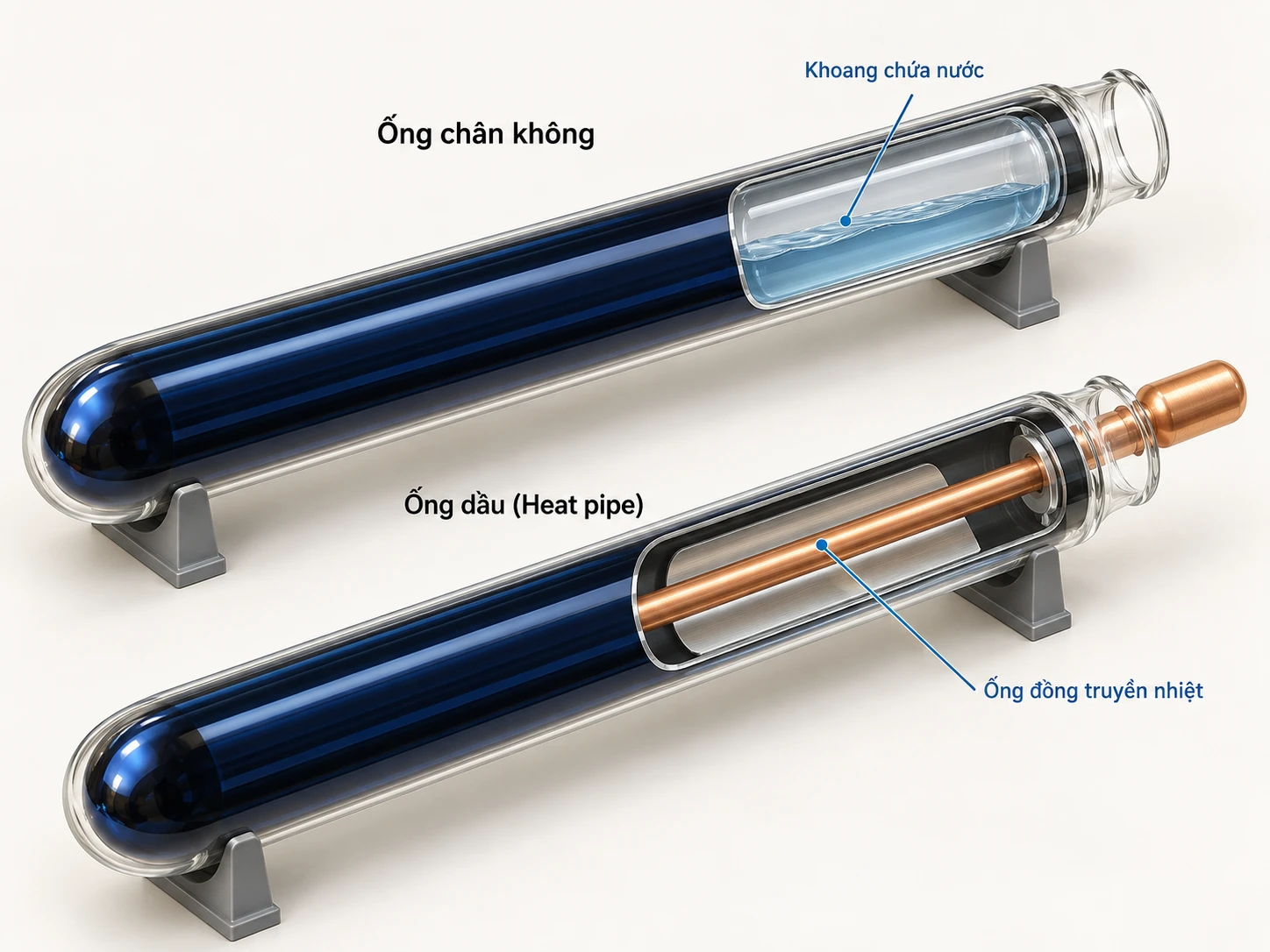 Ống chân không và ống dầu khác nhau thế nào So sánh cấu tạo ống chân không và ống dầu heat pipe