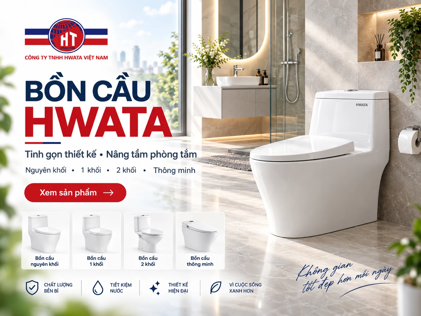 bồn cầu HWATA chính hãng nhiều mẫu nguyên khối và thông minh