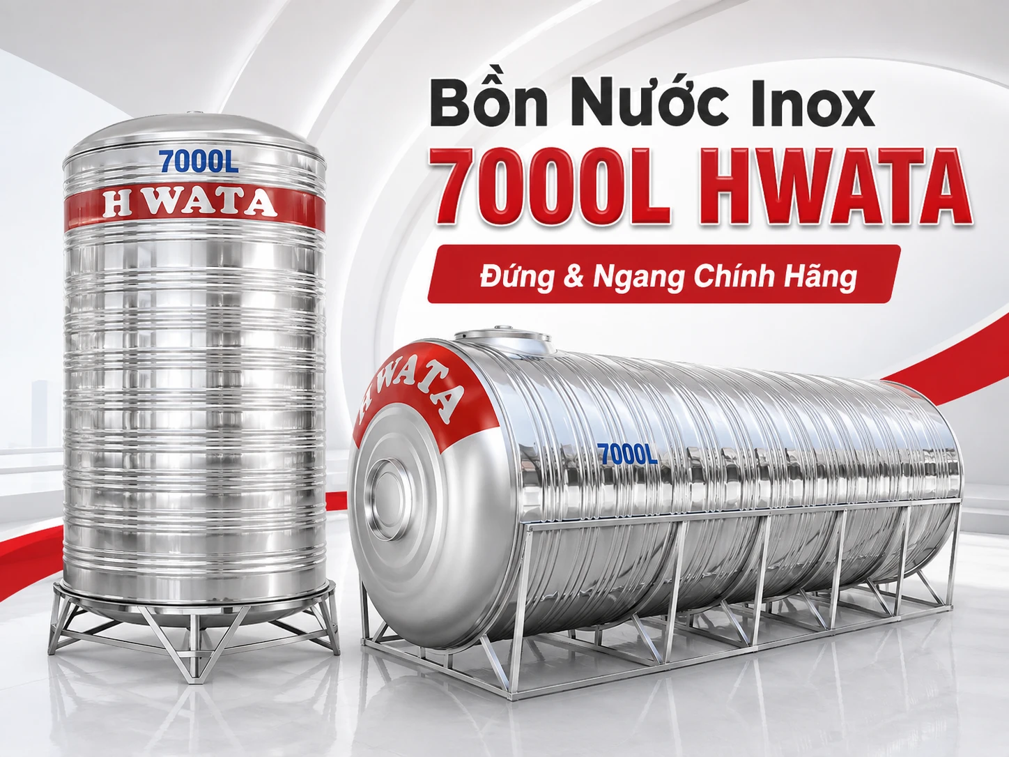 Bồn công nghiệp Hwata 7000L HW7000N và HW7000D Bồn nước inox 7000L Hwata ngang và đứng cho công trình