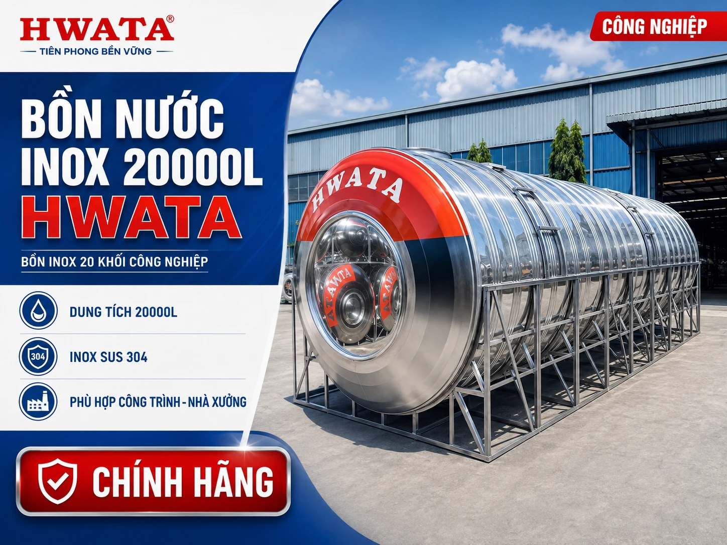 Bồn nước inox 20000L Hwata ngang H20.000N