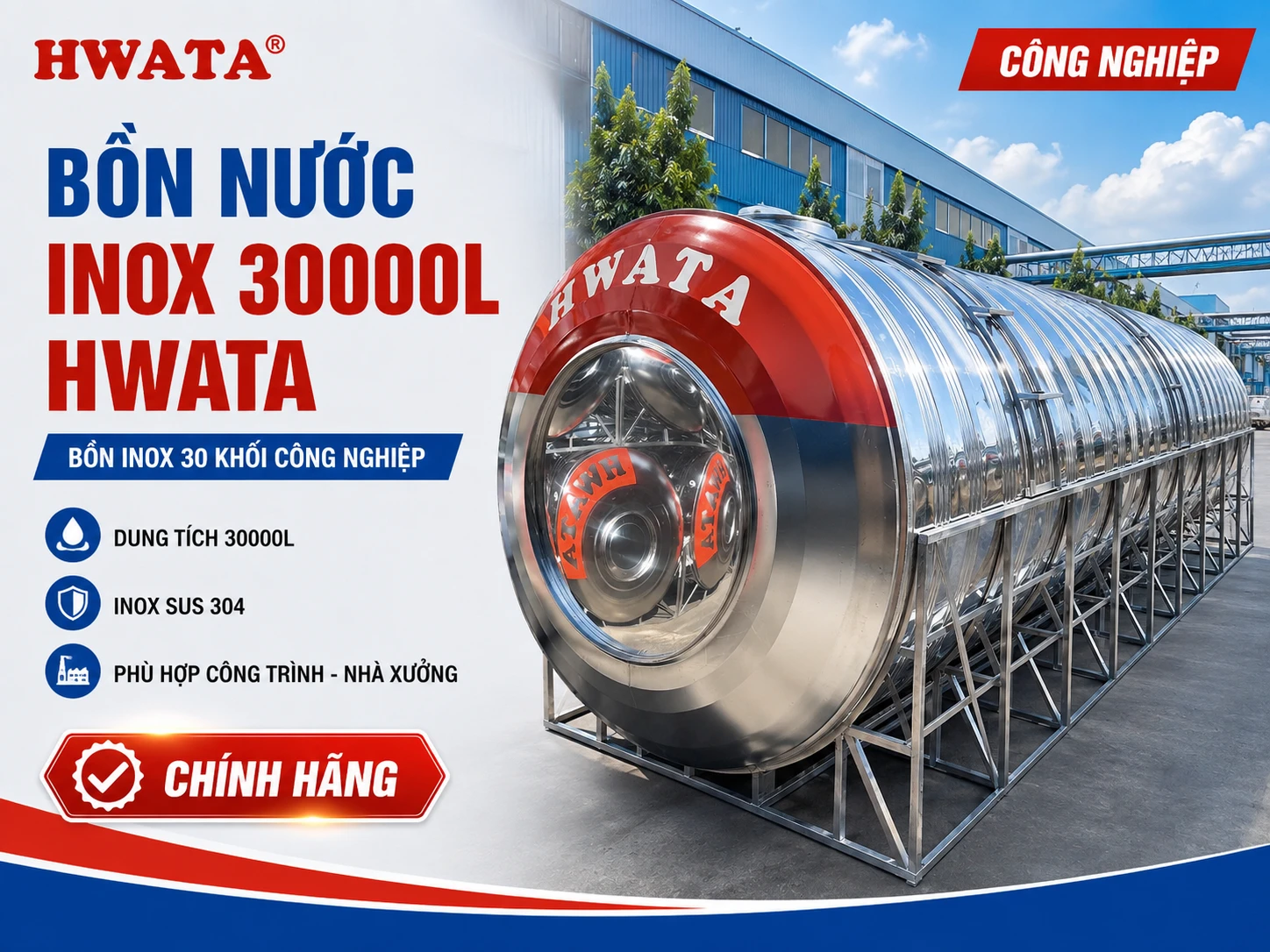 Bồn Nước Inox Hwata 30000L Ngang H30.000N Bồn Nước Inox Hwata 30000L Ngang H30.000N