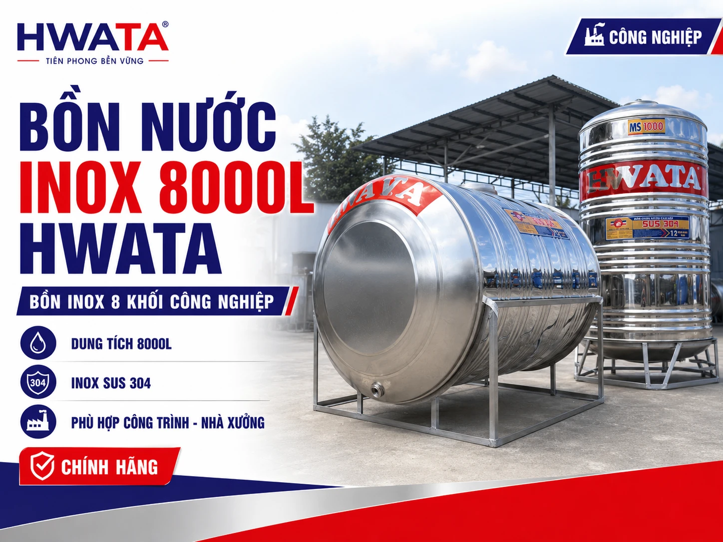 Bồn nước inox Hwata 8000L HW8000N và HW8000D Bồn nước inox 8000L Hwata ngang và đứng