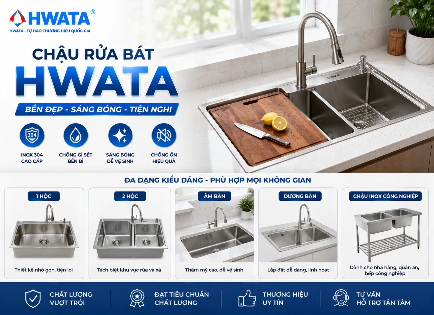 Chậu rửa bát gia đình Hwata inox 304