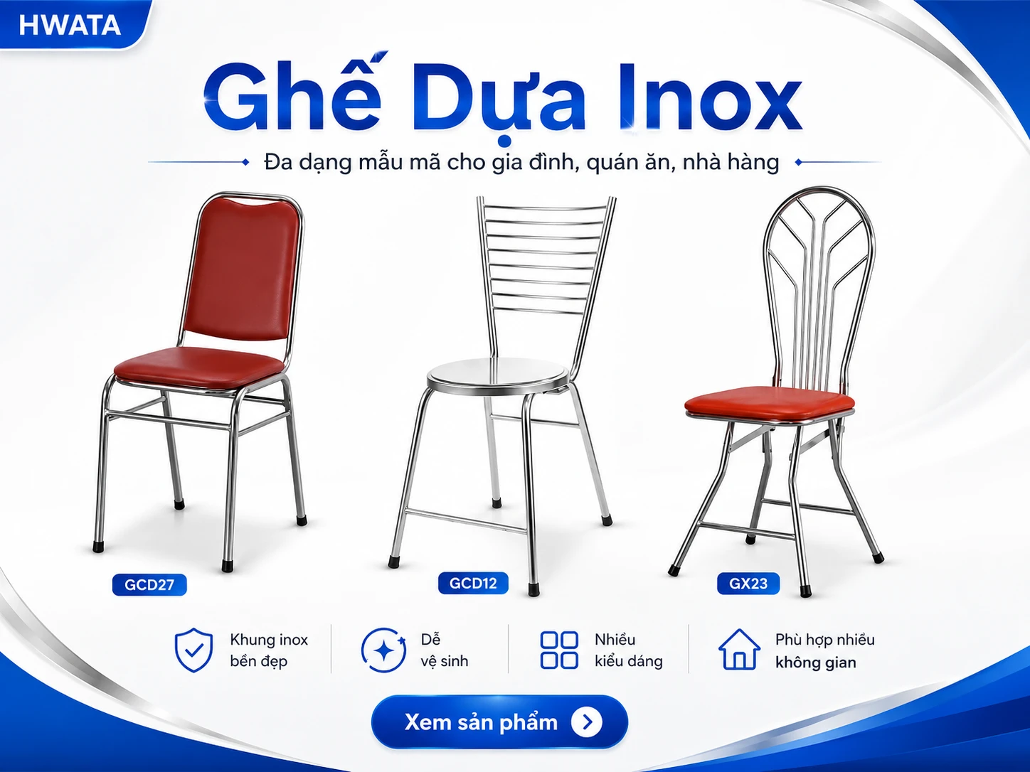 Các kiểu ghế dựa inox xếp và cố định Ghế dựa inox xếp và cố định có tựa lưng