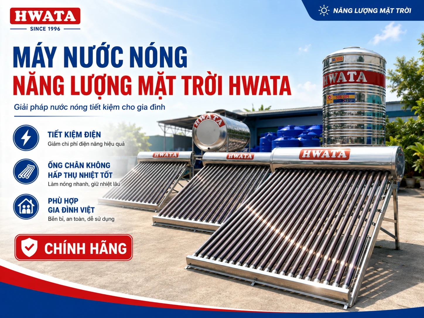 Các mẫu máy nước nóng năng lượng mặt trời Hwata Máy nước nóng năng lượng mặt trời Hwata 120L đến 300L