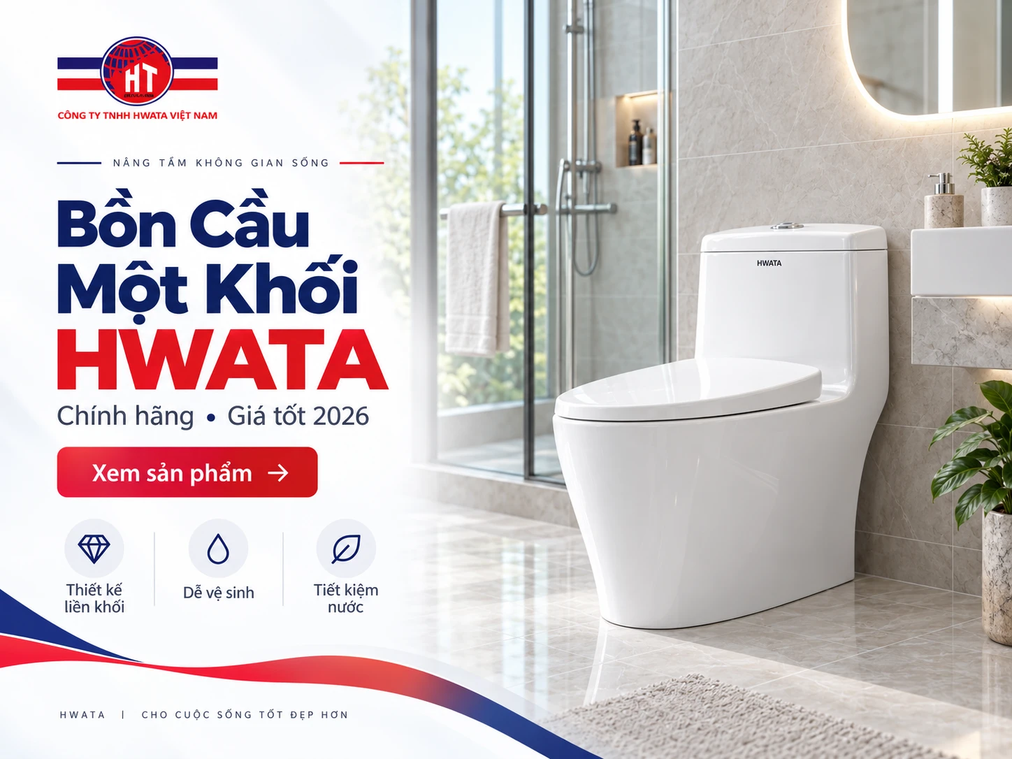 bồn cầu một khối giá rẻ HWATA chính hãng 2026