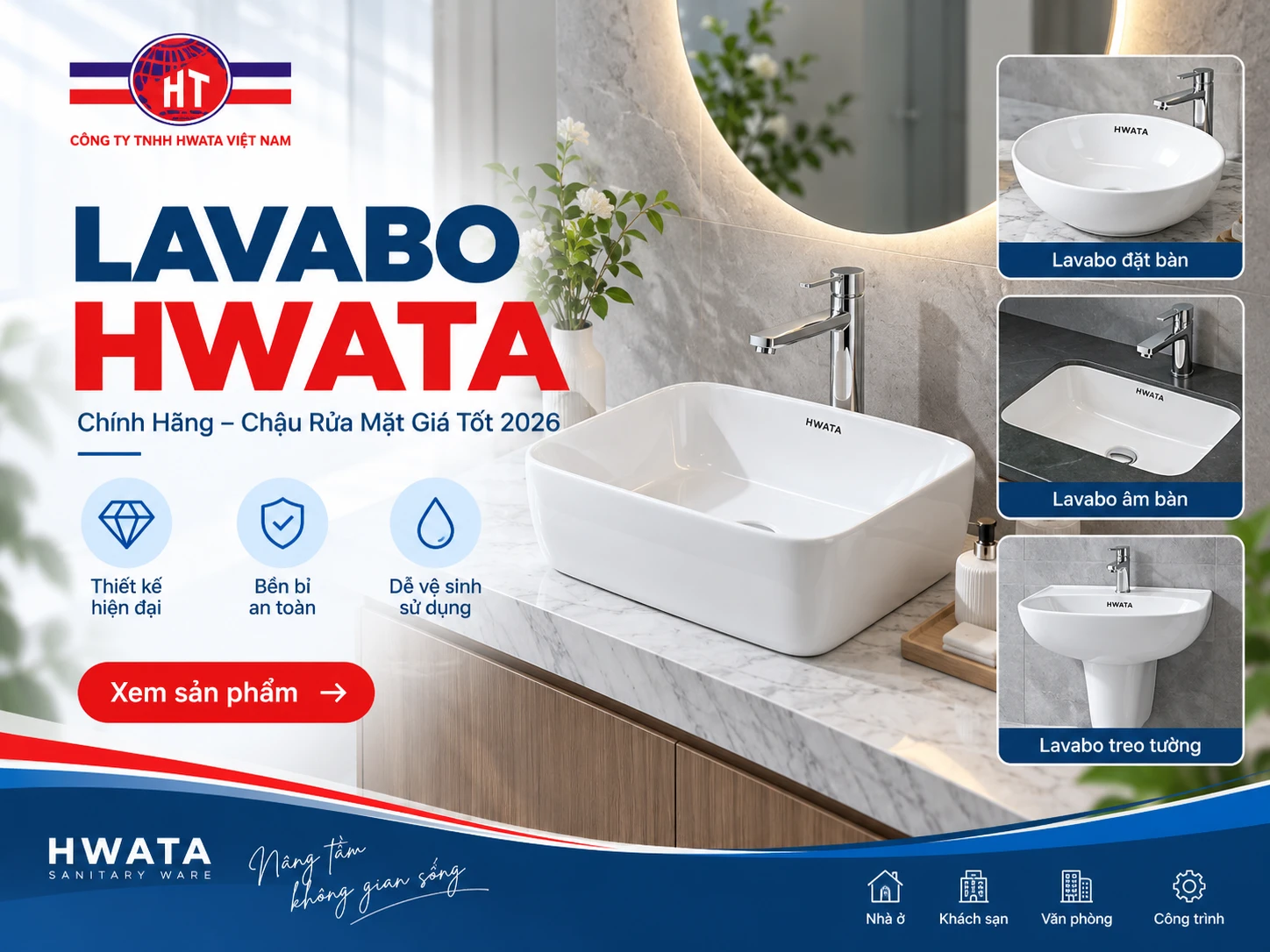 lavabo HWATA chính hãng cho phòng tắm gia đình