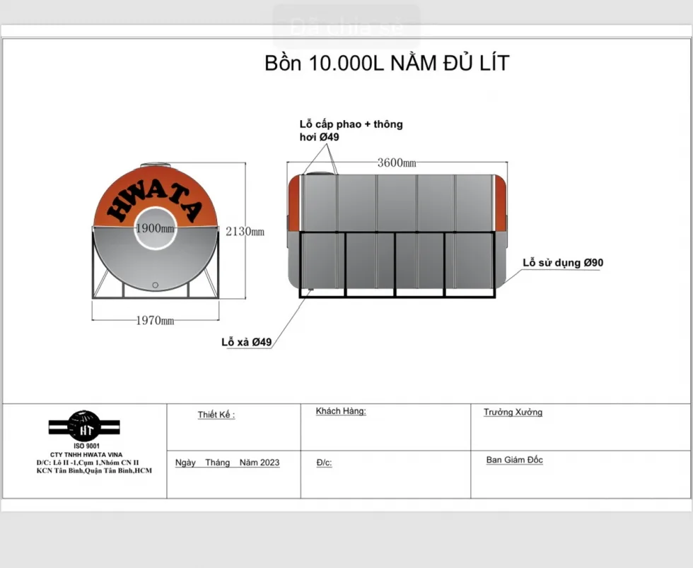 ban ve bon nuoc inox hwata 10000l ngang