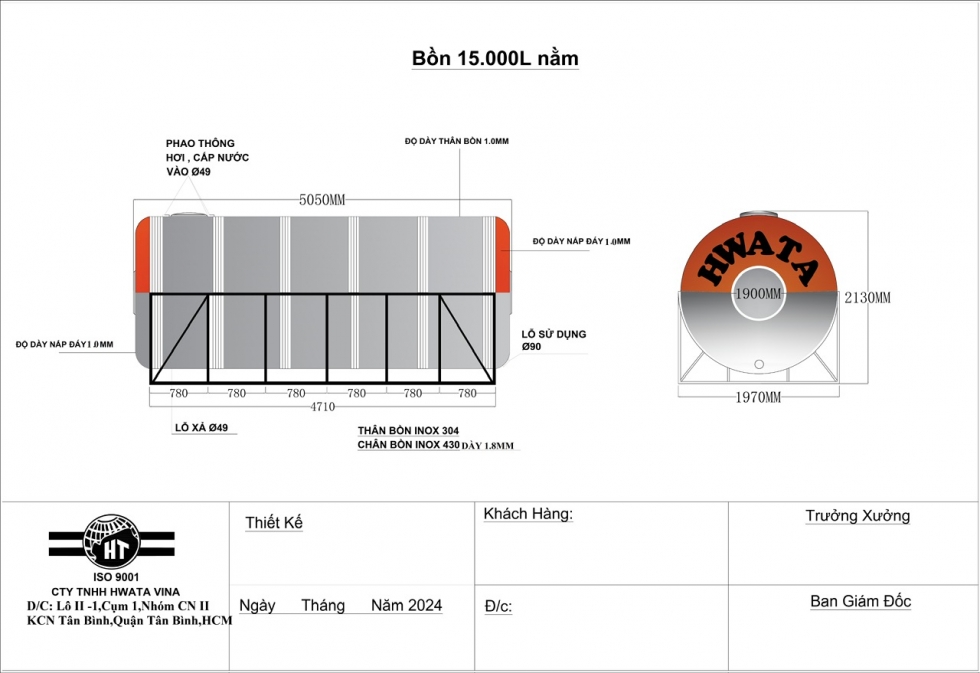 ban ve bon nuoc inox hwata 15000l ngang