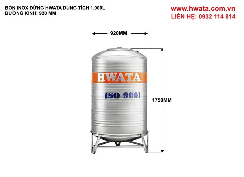 Kích thước bồn nước inox Hwata