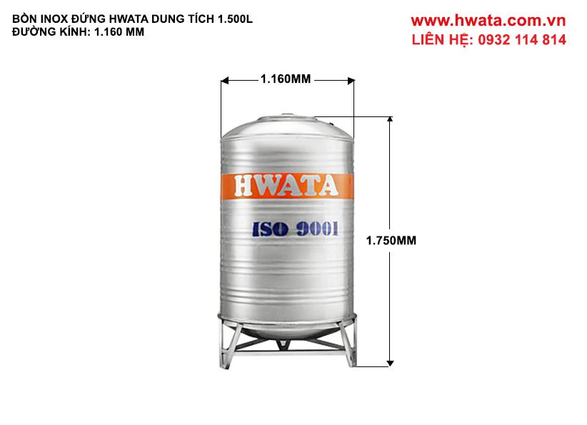 Kích thước bồn inox Hwata 1500 lít