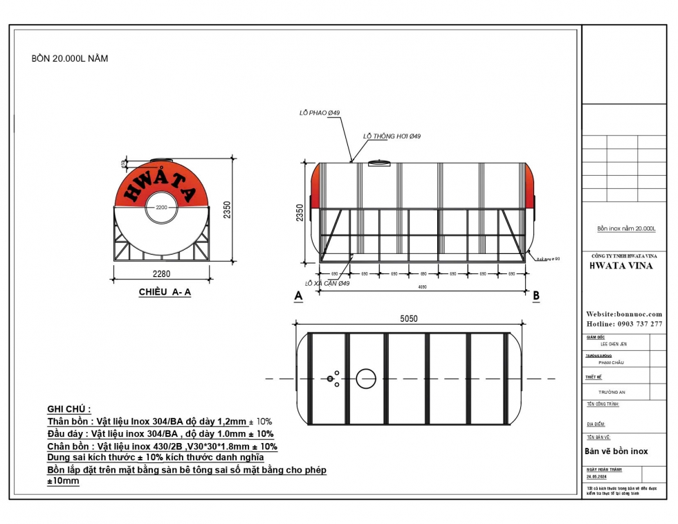 bang ve bon nuoc inox hwata 20 m3