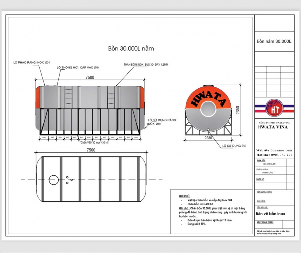 ban ve bon nuoc inox hwata 30 khoi